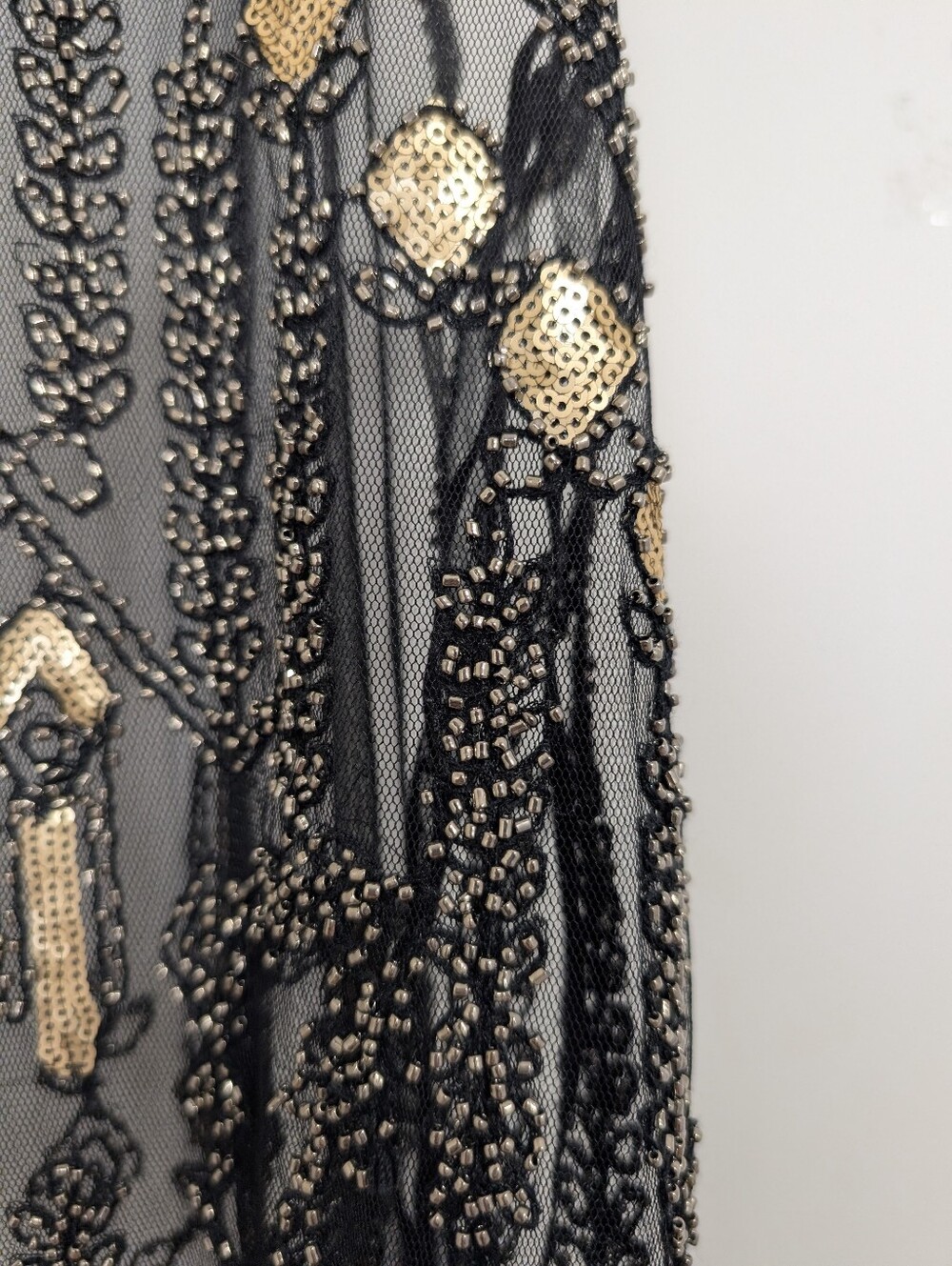 Suzy Shier Beaded Mesh Tank Top Black Gold Sequin Embellished Sleeveless Party T - Picture 4 of 7